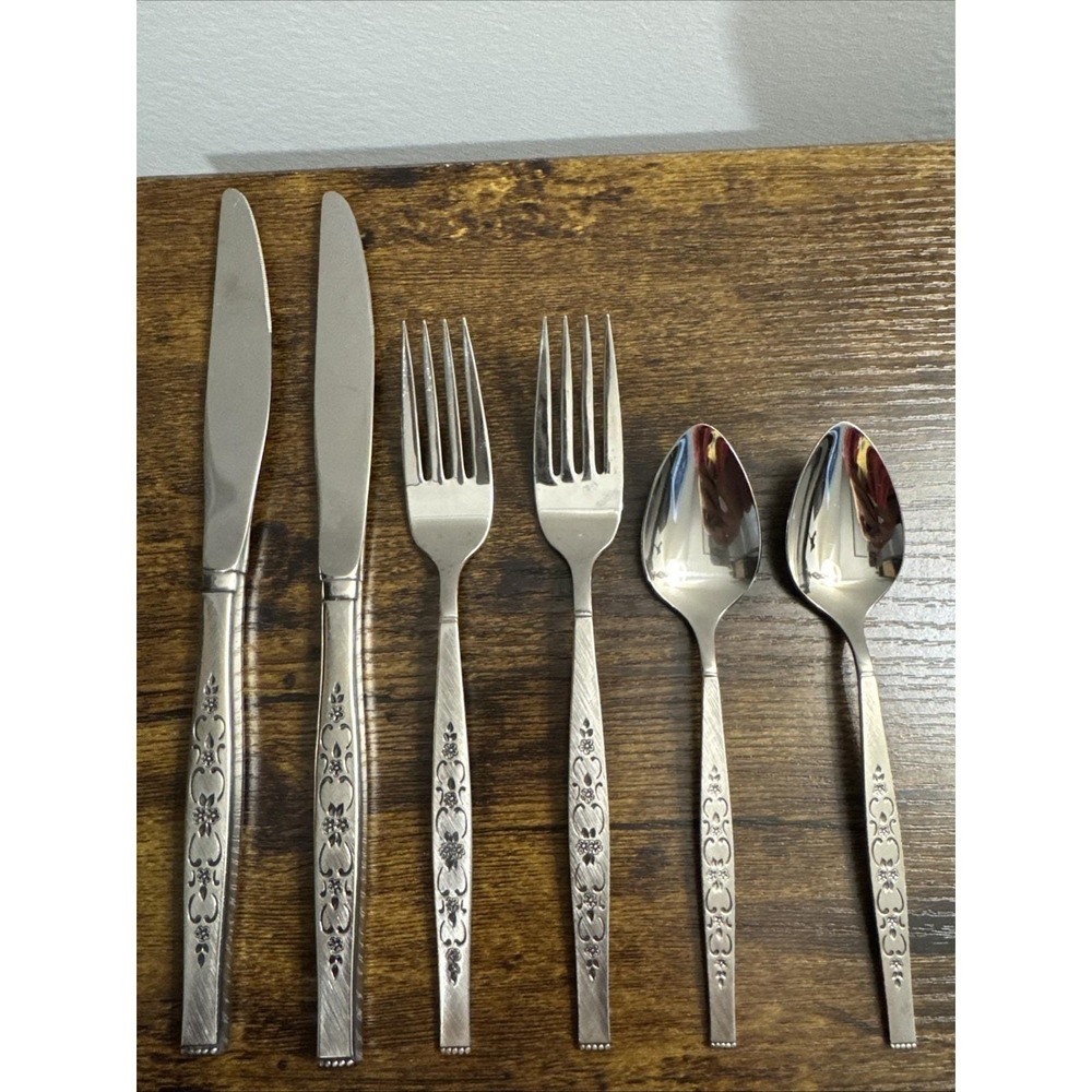 VTG‎ WM Rogers Oneida Premiere Stainless Spanada MCM 6 Pc Knife Fork Spoon